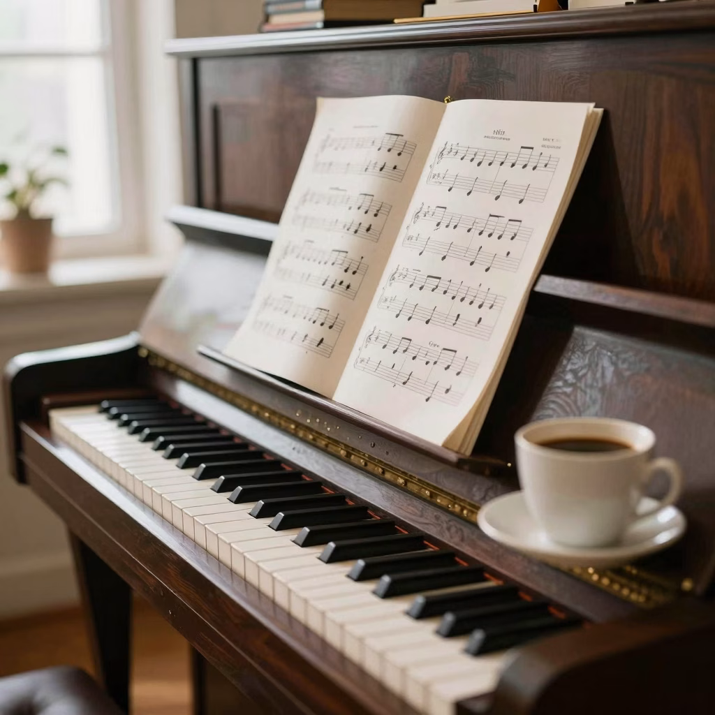 Partition de piano et ambiance de pratique - Morceaux faciles pour débutants